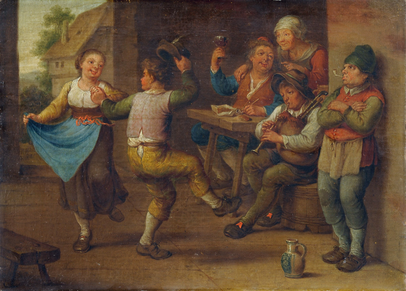 Campesinos celebrando en un óleo anónimo del siglo XVIII.